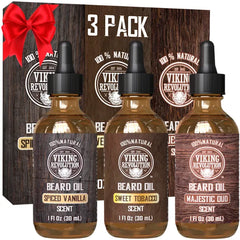 Viking Revolution Beard Oil for Men 3 Pack - Natural Mens Beard Oil Variety Set, Beard Conditioning and Moisturizing for a Healthy Beard - 1oz (Pack of 3)