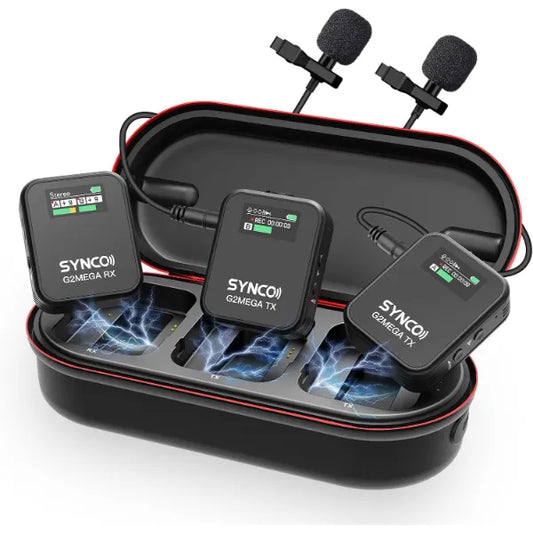 SYNCO G2(A2) PRO Wireless Lavalier Mic System – Dual Transmitter, 48KHz 24Bit, 656FT Range, 8H Battery, Charging Case, for Vlogging, Live Streaming, YouTube, Camera, Smartphone & Tablet