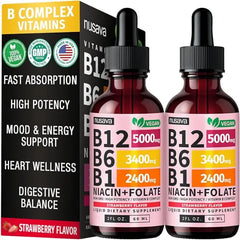 NUSAVA Vitamin B12 and B6 Liquid Drops, B12 Sublingual Vitamin B Complex B 12 Vitamin 5000mcg B12 Methylcobalamin for Energy, Brain, Heart Support with 27,200 mcg  Pack ok 2.