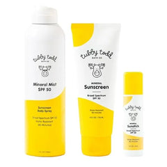 TUBBY TODD Face and Body Mineral Protection Sunscreen Kit for Baby, Toddler and Kids The Sun Bundle Sunscreen Lotion, Sunscreen Spray and Sunstick Fragrance Free