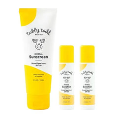 TUBBY TODD Face and Body Mineral Protection Sunscreen Kit for Baby, Toddler and Kids The Sun Bundle Sunscreen Lotion, Sunscreen Spray and Sunstick Fragrance Free