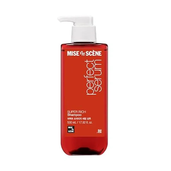 Mise En Scene Perfect Serum Super Rich Shampoo Korean Shampoo for Severely Damaged Hair Anti Frizz, Hydrating, Nourishing Korean Hair Care with Moroccan Oil, Jojoba Seed