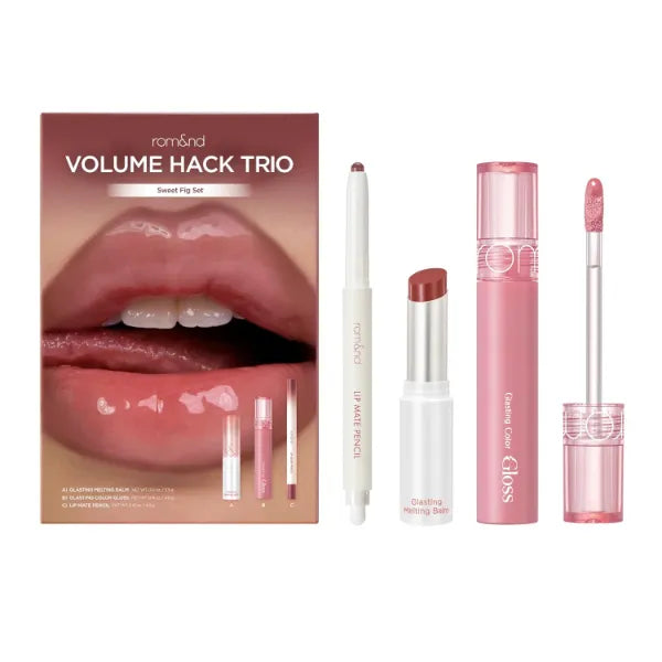 rom&nd Volume Hack Trio Set | Plumping, Hydrating K-Beauty Lip Kit for High-Shine, Plumping Gloss, Hydrating Balm & Smooth Liner