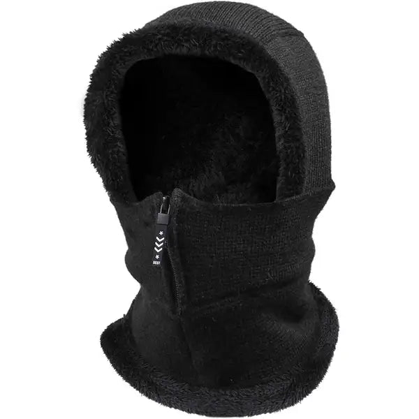 TAGVO Knitted Balaclava Hat with Fleece Hood - Warm Neck Gaiter for Men & Women