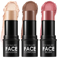 FOCALLURE 3 Pcs Cream Contour Sticks,Shades with Highlighter & Bronzer & Blush,Non-greasy Long-wear Face Contouring Pen,Easy to Sculpt the Face and Create a Lightweight Finishing Makeup