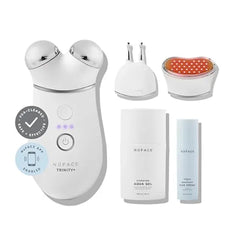 NuFACE TRINITY+ Microcurrent Facial Device, Wrinkle Reducer + Effective Lip & Eye Attachment  FDA Cleared Face Toning Device for Targeted Treatment + Microcurrent Gel Activator & Silk Creme
