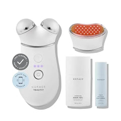 NuFACE TRINITY+ Microcurrent Facial Device, Wrinkle Reducer + Effective Lip & Eye Attachment  FDA Cleared Face Toning Device for Targeted Treatment + Microcurrent Gel Activator & Silk Creme