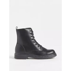MAX FASHION Plain Ankle Boots with Lace-Up Closure-Black