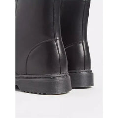 MAX FASHION Plain Ankle Boots with Lace-Up Closure-Black