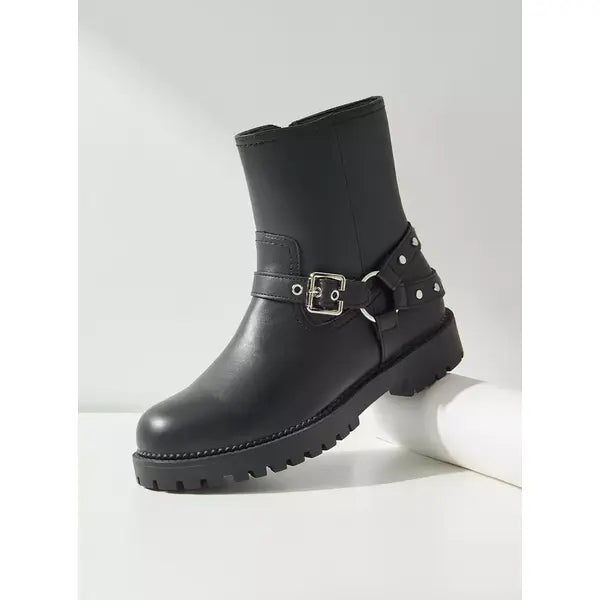 MAX FASHION Stud Detail Ankle Boots-Black