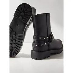 MAX FASHION Stud Detail Ankle Boots-Black