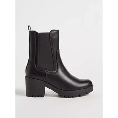 MAX FASHION Plain Ankle Boots with Block Heels-Black