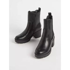 MAX FASHION Plain Ankle Boots with Block Heels-Black