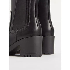 MAX FASHION Plain Ankle Boots with Block Heels-Black