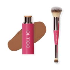 DOLL 10 Peptide Blur Stick Foundation + Blurring Brush, Medium Buildable Coverage, Soft-Focus Pore Blurring, Skincare-Infused Hydrating Foundation for Mature & Textured Skin, Clean Makeup 0.29 oz