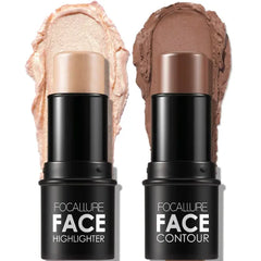 FOCALLURE 2 Pcs Mineral Cream Contour Stick,Moisturize Highlighter and Bronzer Pen,Non Stick Face Brightens & Shades Pencil, Long Lasting & Smooth Gliding Face Illuminator Makeup