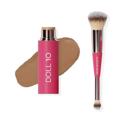 DOLL 10 Peptide Blur Stick Foundation + Blurring Brush, Medium Buildable Coverage, Soft-Focus Pore Blurring, Skincare-Infused Hydrating Foundation for Mature & Textured Skin, Clean Makeup 0.29 oz