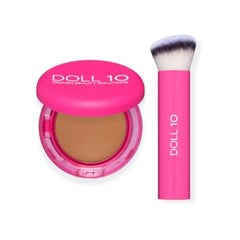 DOLL 10 Peptide Bounce Balm Foundation with Buff & Bounce Brush – Hydrating, Age-Defying Foundation for Mature Skin, Clean, Vegan, Medium Buildable Coverage – Blurs Fine Lines