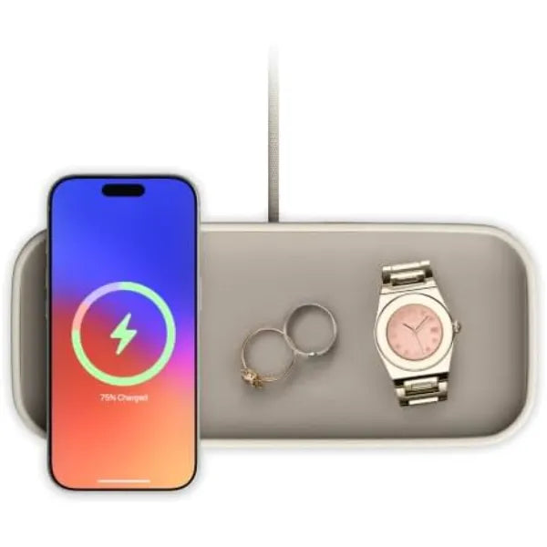 Twelve South Valet 4.25 in | 4.25" Leather Charging Tray, Qi2 Wireless Charger, Nightstand Organizer, Catchall Tray, Key Tray, Valet Tray, Desk Organizer