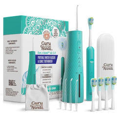GuruNanda Lion & Lamb Kit 2.0, Electric Toothbrush with Water Flosser Combo, 4 Jet Tips, 4 Brush Heads, & IPX7 Waterproof Design for Complete Oral Care