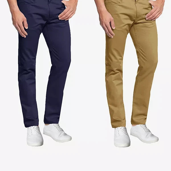Galaxy By Harvic Men's 5-Pocket Ultra-Stretch Skinny Fit Chino Pants, Pack of 2