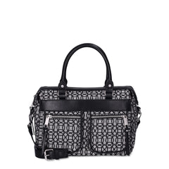 Time and Tru Versatile hand bag ,  Elegant Black & Beige Jacquard Beckett Satchel Handbag.