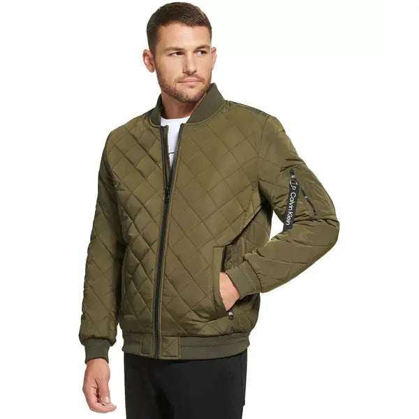 Men's Quilted Baseball Jacket with Rib-Knit Trim