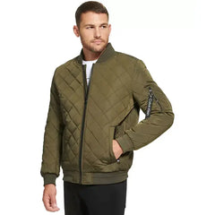 Men's Quilted Baseball Jacket with Rib-Knit Trim