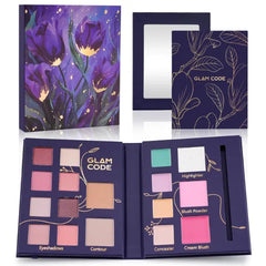 Glam Code Makeup Palette for Face, All in One Cosmetics Pallet for Women & Girls, Travel Size Make Up Palette Includes Eyeshadow, blush, Highlighter, Contour Powder, Concealer & Mirror