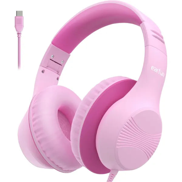 EarFun K3 Kids Headphones, USB Type C Over Ear Headphones for Kids, Volume Limit, HD Stereo Sound, Comfortable Fit, Foldable Wired Headphone