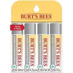 Burt's Bees Lip Balm Variety Pack Stocking Stuffers, Moisturizing Natural Lip Care Christmas Gifts for Dry Chapped Lips – Medicated Menthol Eucalyptus, Shea + Aloe Hydration, Ultra Conditioning with Shea Cocoa Kokum Butter, 100% Natural Origin (4-Pack)