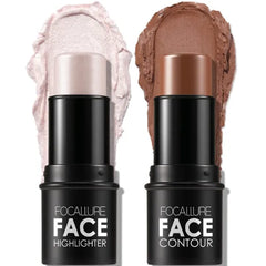 FOCALLURE 2 Pcs Mineral Cream Contour Stick,Moisturize Highlighter and Bronzer Pen,Non Stick Face Brightens & Shades Pencil, Long Lasting & Smooth Gliding Face Illuminator Makeup