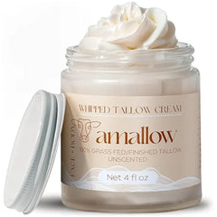 Amallow 100% Grass Fed Beef Tallow for Skin Care Face + Body Whipped Moisturizer for Sensitive Skin Natural Lotion, 4 FL. oz