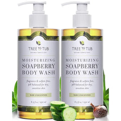 Tree to Tub Body Wash for Dry Skin & Sensitive Skin - pH Balanced Moisturizing Body Wash, Hydrating Sulfate Free Body Soap for Women & Men w/Organic Shea Butter, Natural Aloe