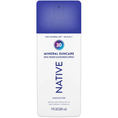 Native Sunscreen Pump Spray, SPF 30, 100% Mineral SPF for Face & Body Broad Spectrum UVA UVB for Men & Women - 7oz