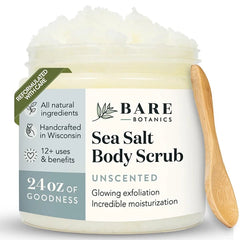 Bare Botanics All-Natural Body Scrub 24 oz – Sea Salt & Himalayan Salt Exfoliator with Skin-Loving Moisturizers