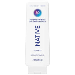 Native Sunscreen Lotion, SPF 30, 100% Mineral SPF for Face & Body Broad Spectrum UVA UVB for Men & Women, Suitable for Sensitive Skin & Hawaii Compliant, 7oz