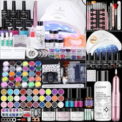 Glamonade Acrylic Nail Kit for Beginners Clear Pink Acrylic Powder Set Professional Nails Kit Acrylic Set with UV Light and Glitter Powder for Home DIY