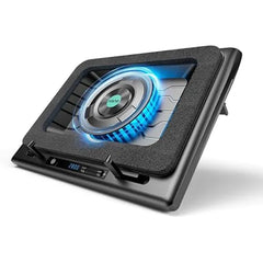 llano V12 Laptop Cooling Pad – High-Speed 5.5″ Turbo Fan, Adjustable Speed & Touch Control, LCD Screen, 3-Port USB Hub, Seal Foam | Gaming Laptop Cooler for 15–19″ Laptops (RGB & Non-RGB, Black & White