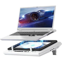 llano V12 Laptop Cooling Pad – High-Speed 5.5″ Turbo Fan, Adjustable Speed & Touch Control, LCD Screen, 3-Port USB Hub, Seal Foam | Gaming Laptop Cooler for 15–19″ Laptops (RGB & Non-RGB, Black & White
