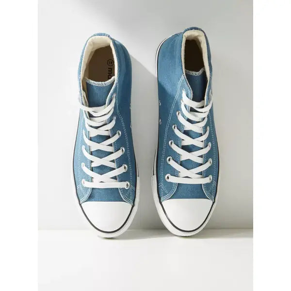 Denim | Lace-Up High-Top Sneakers