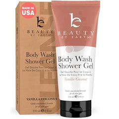 Beauty by Earth Vanilla Coconut Shower Gel Body Wash USA Made with Organic Ingredients Moisturizing Cleansing Gel for Women, Gentle & Non Toxic Daily Wash for Sensitive Skin, Clean Body Soap Liquid
