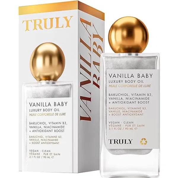 Truly Beauty Luxury Body Oil Hydrating Shimmer Oil for Glowing Skin Bakuchiol & Niacinamide for Collagen Boost Plumping Body Shimmer Oil for Hydration, Firmness & Brightening 3.1 Fl Oz