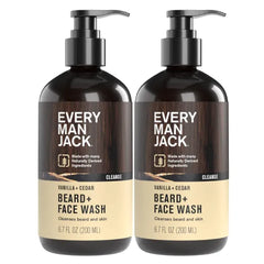 Every Man Jack Beard + Face Wash, Cleans and Helps Condition and Soften Your Beard and Skin Underneath - Naturally Derived with Aloe and Glycerin- 6.7 fl oz (Packof 2)