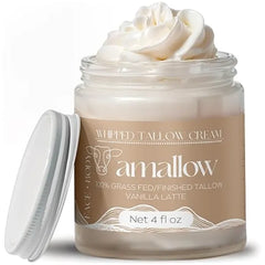 Amallow 100% Grass Fed Beef Tallow for Skin Care Face + Body Whipped Moisturizer for Sensitive Skin Natural Lotion, 4 FL. oz