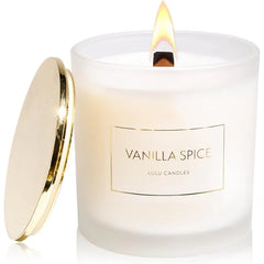 Lulu Candles Saffron & Amber Intense Smells Woody & Floral Luxury Scented Candle w/Wood Wick Hand Poured in The USA Highly Scented (9 Oz. with Gold Lid)