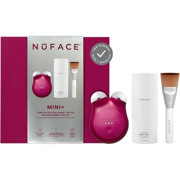 NuFACE MINI+ Microcurrent Facial Device Kit Limited Edition FDA Cleared Face Massager Device + Microcurrent Gel Activator & Applicator Brush