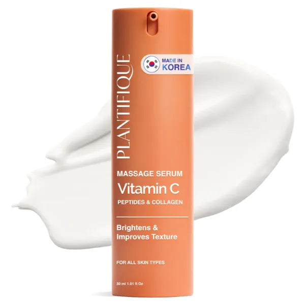 PLANTIFIQUE Korean Vitamin C Face Massage Serum Hydrating Anti Aging Collagen & Peptides Formula Perfect for Gua Sha Facial Massage & Even Skin Tone Glow