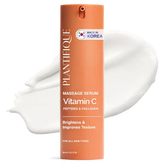 PLANTIFIQUE Korean Vitamin C Face Massage Serum Hydrating Anti Aging Collagen & Peptides Formula Perfect for Gua Sha Facial Massage & Even Skin Tone Glow