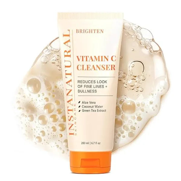 InstaNatural Vitamin C Cleanser All Natural Face Wash, Brightens Skin, Good for Uneven Texture, USA Made with Coconut Water and Aloe Vera